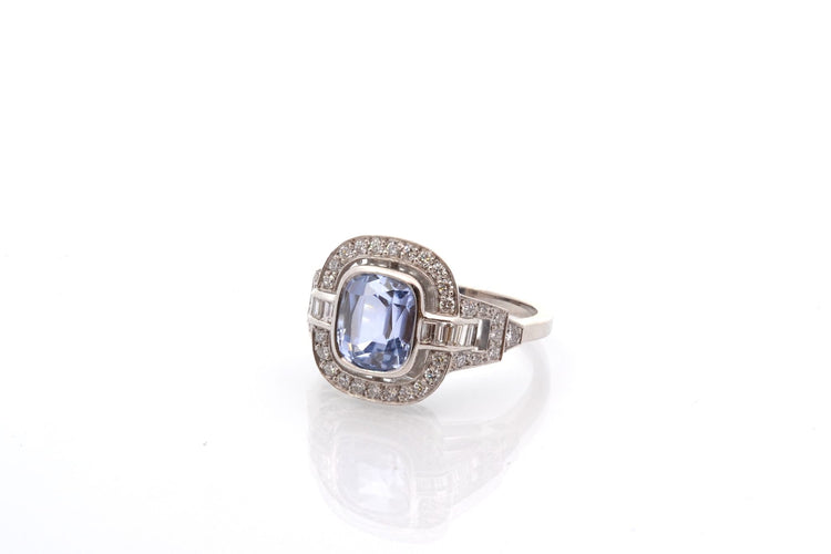 Bague 53 Bague vintage en platine au saphir de 3,46 ct et diamants 58 Facettes 25831-27264