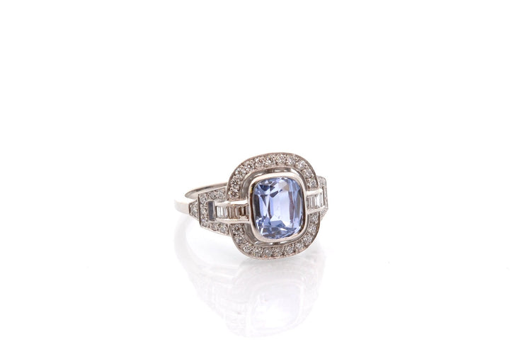 Bague 53 Bague vintage en platine au saphir de 3,46 ct et diamants 58 Facettes 25831-27264