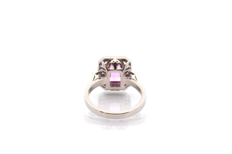 Bague 53 Bague vintage en platine avec saphir rose de 1,57 ct et diamants 58 Facettes 26641-27260