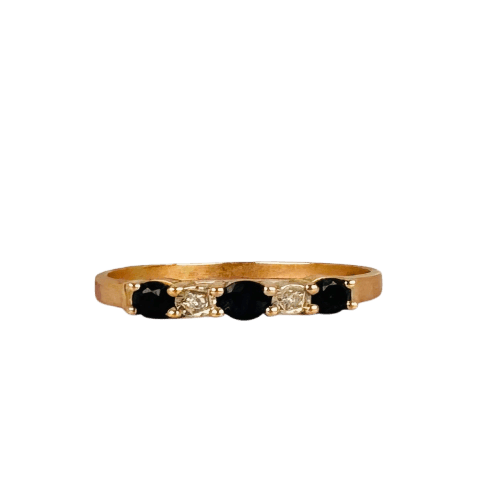 Bague 54 Bague vintage en or jaune 14k, saphirs bleus et diamants 58 Facettes 2505002