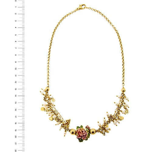 Collier Gabriella Rivalta - Collier en or jaune 18 ct avec fleur émaillée et perles 58 Facettes 37280