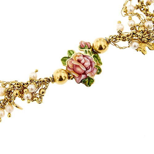 Collier Gabriella Rivalta - Collier en or jaune 18 ct avec fleur émaillée et perles 58 Facettes 37280