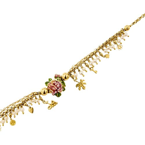 Collier Gabriella Rivalta - Collier en or jaune 18 ct avec fleur émaillée et perles 58 Facettes 37280