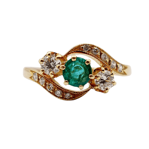 Bague 51 Bague tourbillon ancienne en or 18k, émeraude et diamants 58 Facettes A07900