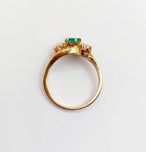 Bague 51 Bague tourbillon ancienne en or 18k, émeraude et diamants 58 Facettes A07900