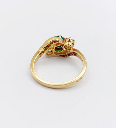 Bague 51 Bague tourbillon ancienne en or 18k, émeraude et diamants 58 Facettes A07900
