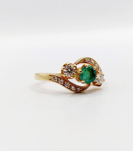 Bague 51 Bague tourbillon ancienne en or 18k, émeraude et diamants 58 Facettes A07900