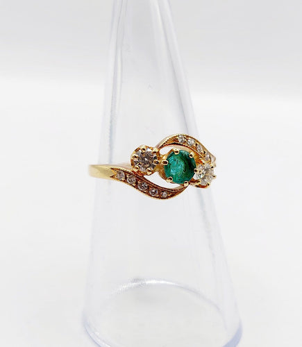 Bague 51 Bague tourbillon ancienne en or 18k, émeraude et diamants 58 Facettes A07900