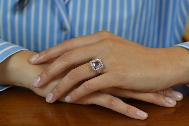 Bague 53 Bague en platine au saphir violet de Ceylan 2,21 ct et diamants 58 Facettes 26642-27328