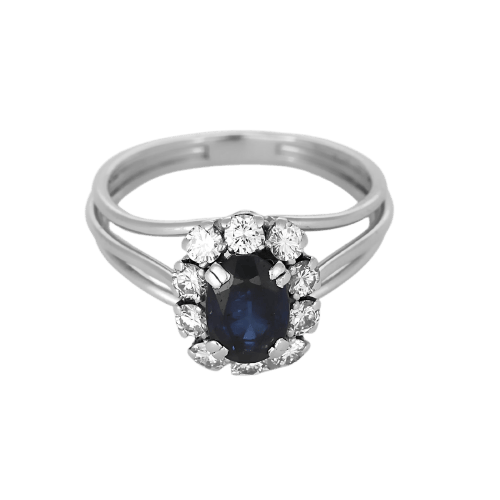 Bague 56 Bague marguerite en platine et or blanc, saphir et diamants 58 Facettes B260416
