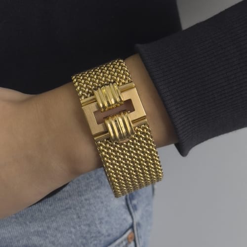 Bracelet Bracelet manchette vintage en or jaune 18 ct, maille milanaise 58 Facettes 37623