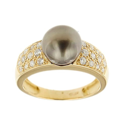 Bague Bague - Perle de Tahiti et diamants en or jaune 18 ct 58 Facettes 38116