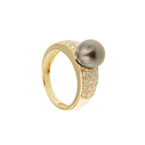 Bague Bague - Perle de Tahiti et diamants en or jaune 18 ct 58 Facettes 38116