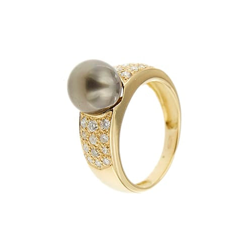 Bague Bague - Perle de Tahiti et diamants en or jaune 18 ct 58 Facettes 38116