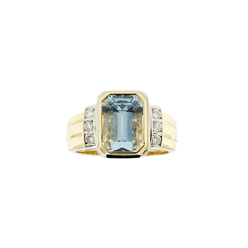 Bague 55 Bague - aquamarine et diamants en or jaune et or blanc 18 ct 58 Facettes 37500