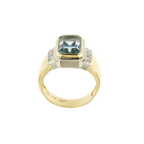 Bague 55 Bague - aquamarine et diamants en or jaune et or blanc 18 ct 58 Facettes 37500