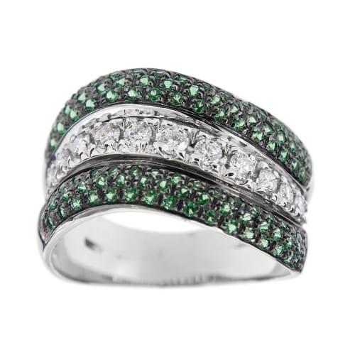 Bague 57 Bague bande ondulée en or blanc 18 ct, diamants et émeraudes 58 Facettes 38594
