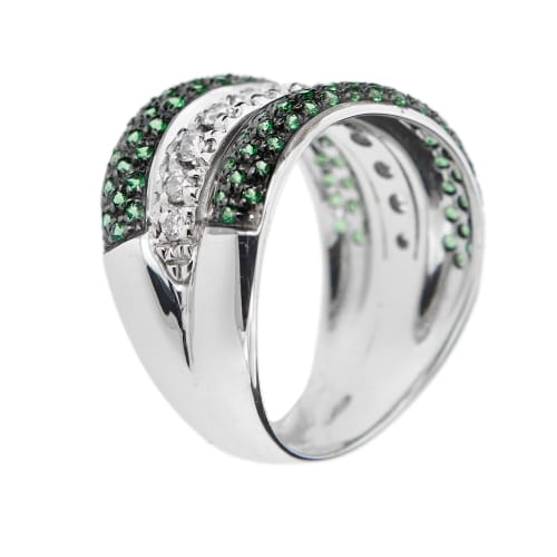 Bague 57 Bague bande ondulée en or blanc 18 ct, diamants et émeraudes 58 Facettes 38594