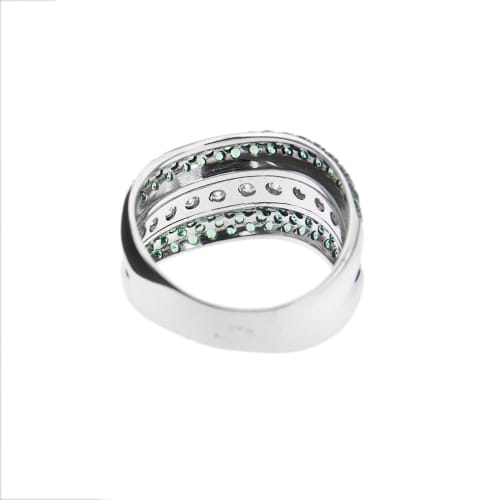 Bague 57 Bague bande ondulée en or blanc 18 ct, diamants et émeraudes 58 Facettes 38594
