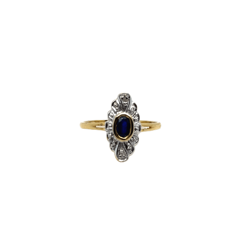 Bague 53 Bague marquise avec saphir en or jaune et blanc 58 Facettes