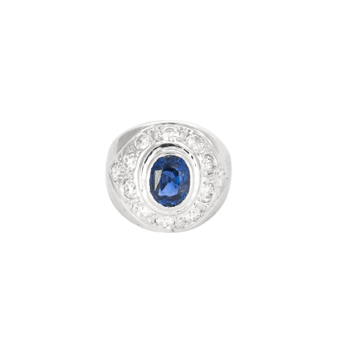 Bague 50 Bague en or blanc 18k avec saphir bleu 58 Facettes Valuor Modèle-010