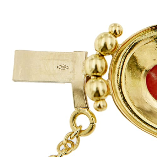 Bracelet Bracelet en or jaune 18 ct avec 9 coraux rouges cabochon 58 Facettes 39982