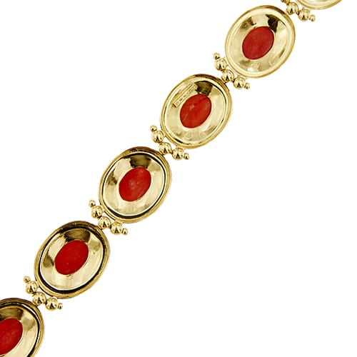 Bracelet Bracelet en or jaune 18 ct avec 9 coraux rouges cabochon 58 Facettes 39982