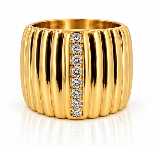 Bague 55 Bague rétro jonc en or jaune 18 carats et diamants naturels 58 Facettes 91091