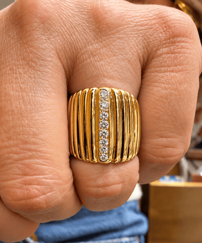 Bague 55 Bague rétro jonc en or jaune 18 carats et diamants naturels 58 Facettes 91091
