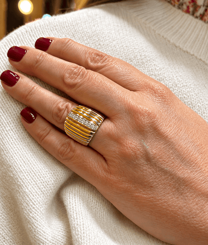 Bague 55 Bague rétro jonc en or jaune 18 carats et diamants naturels 58 Facettes 91091