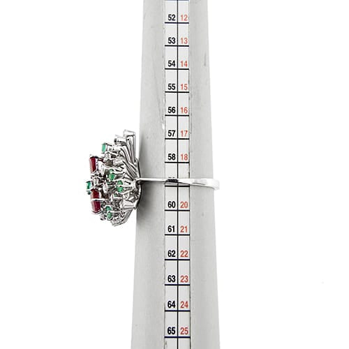 Bague 59 Bague - Rubis, émeraudes et diamants en or blanc 14 ct 58 Facettes 37784