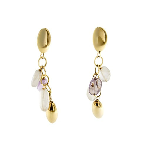 Boucles d'oreilles Boucles d’oreilles pendantes en or 18 ct avec quartz rose et améthystes 58 Facettes 29106