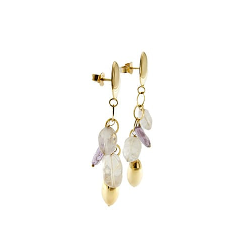 Boucles d'oreilles Boucles d’oreilles pendantes en or 18 ct avec quartz rose et améthystes 58 Facettes 29106