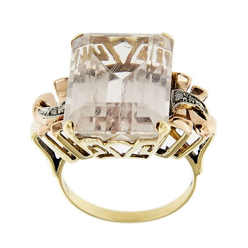 Bague 54 Bague cocktail en or jaune, rose et blanc 18 ct avec morganite et diamants 58 Facettes 37785