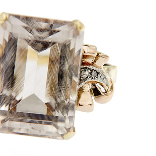 Bague 54 Bague cocktail en or jaune, rose et blanc 18 ct avec morganite et diamants 58 Facettes 37785