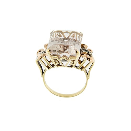 Bague 54 Bague cocktail en or jaune, rose et blanc 18 ct avec morganite et diamants 58 Facettes 37785