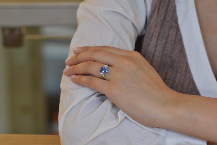 Bague 53 Bague en platine au saphir non chauffé 4,22 ct et diamants 58 Facettes 27221-27420-27619