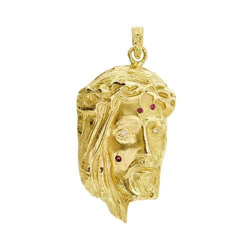 Pendentif Pendentif visage du Christ en or jaune 18 ct, rubis et diamants 58 Facettes 40105