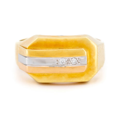 Bague 60 Bague chevalière rétro en or jaune et blanc 14k et diamant 58 Facettes 9AFF7C8BC8AB4E1C8F11B454230F7E05