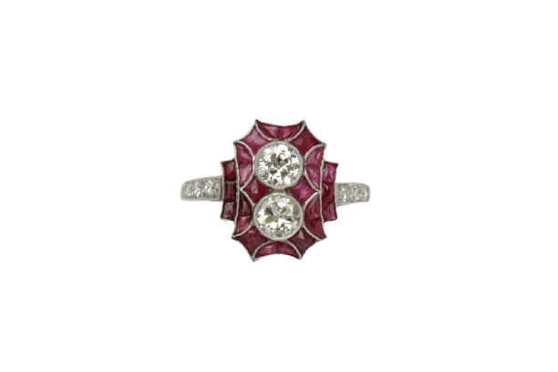 Bague 54 Bague de style Art déco en platine, diamants et rubis 58 Facettes ANILLO 2