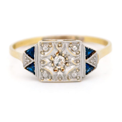 Bague 55 Bague Art déco en or jaune et blanc 18k, diamant et saphirs 58 Facettes E919E52DD17F4A4997D032EB7C9EE3FA