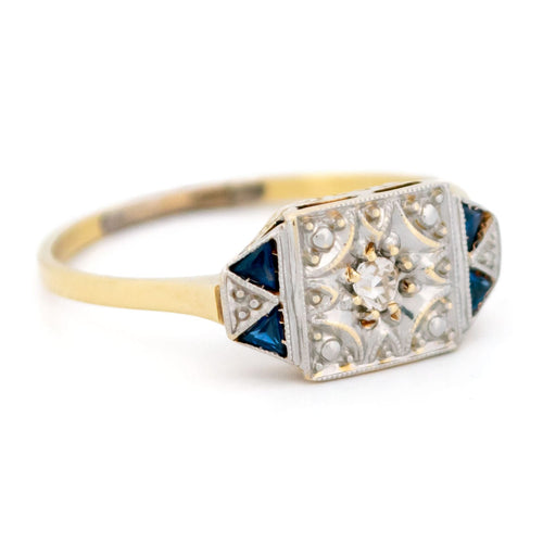 Bague 55 Bague Art déco en or jaune et blanc 18k, diamant et saphirs 58 Facettes E919E52DD17F4A4997D032EB7C9EE3FA