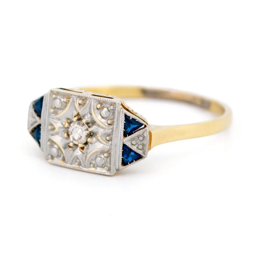 Bague 55 Bague Art déco en or jaune et blanc 18k, diamant et saphirs 58 Facettes E919E52DD17F4A4997D032EB7C9EE3FA