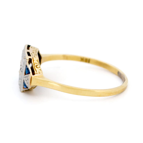 Bague 55 Bague Art déco en or jaune et blanc 18k, diamant et saphirs 58 Facettes E919E52DD17F4A4997D032EB7C9EE3FA