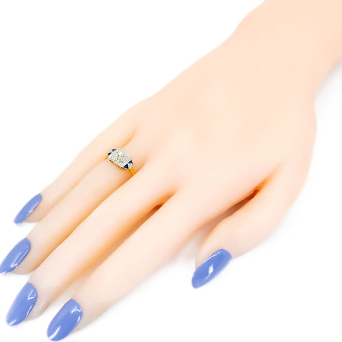 Bague 55 Bague Art déco en or jaune et blanc 18k, diamant et saphirs 58 Facettes E919E52DD17F4A4997D032EB7C9EE3FA