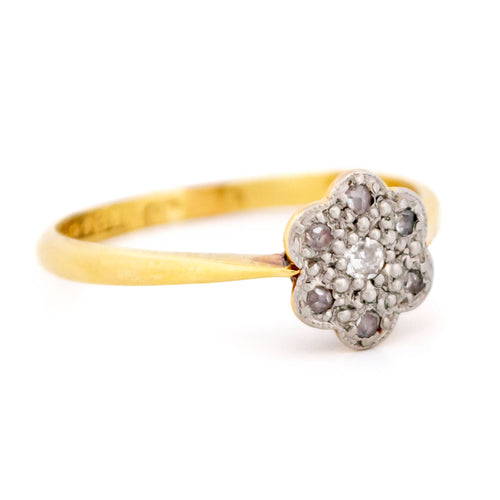 Bague 53 Bague florale en or 18k et platine, diamants taille simple et rose, époque édouardienne 58 Facettes 304FA7795AC647FFA29F901DE1F7A727