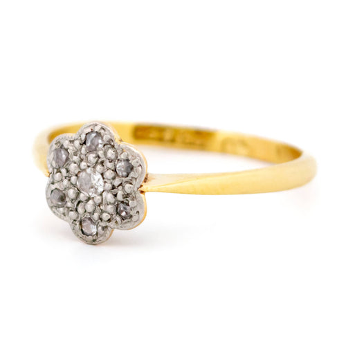 Bague 53 Bague florale en or 18k et platine, diamants taille simple et rose, époque édouardienne 58 Facettes 304FA7795AC647FFA29F901DE1F7A727