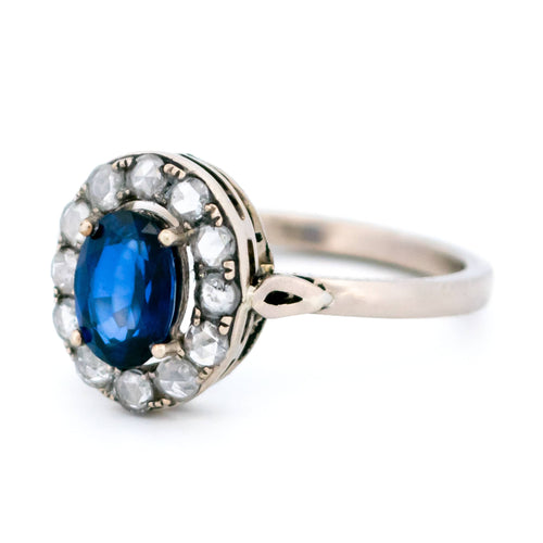 Bague 55 Bague cluster - Saphir et diamants taille rose en or blanc 18k 58 Facettes 3B7DB8888F7346B2B9D8B57475CDCF67