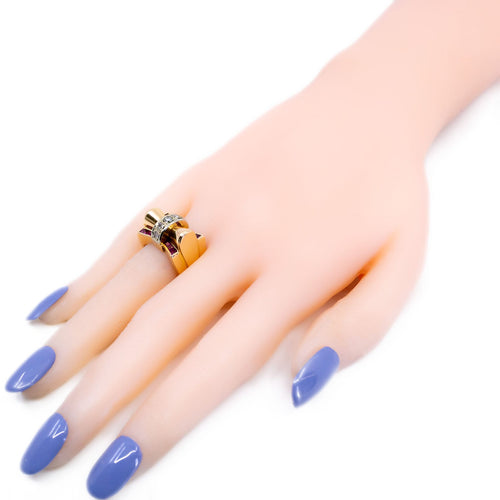 Bague 58 Bague tank rétro en or 14k avec diamants et rubis de synthèse 58 Facettes 8260FCE5C9254FA884D5937C3D2A0727