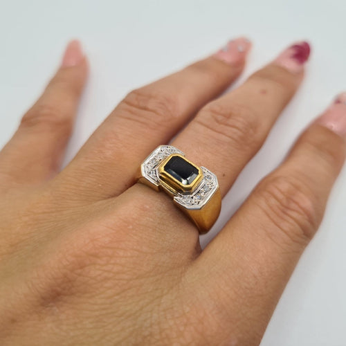 Bague 52 Bague en or jaune 18k avec diamants et saphir 58 Facettes #4976